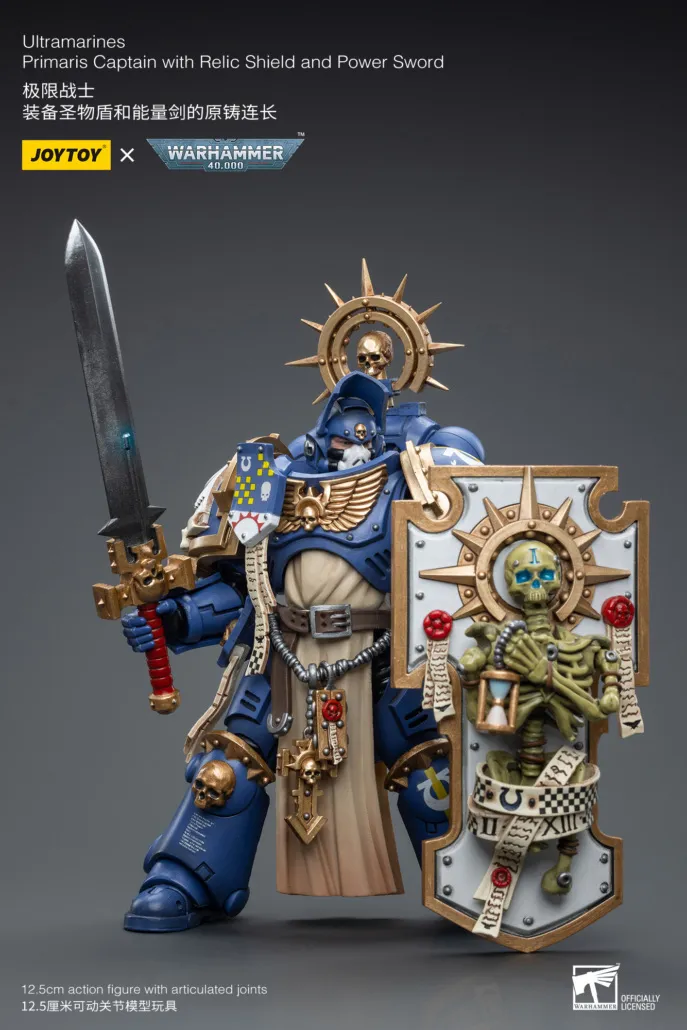 Ultramarines Primaris Captain with Relic Shield and Power Sword Posed 